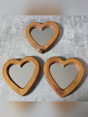 Wooden Heart Wall Mirrors - Natural Brown - Unbranded